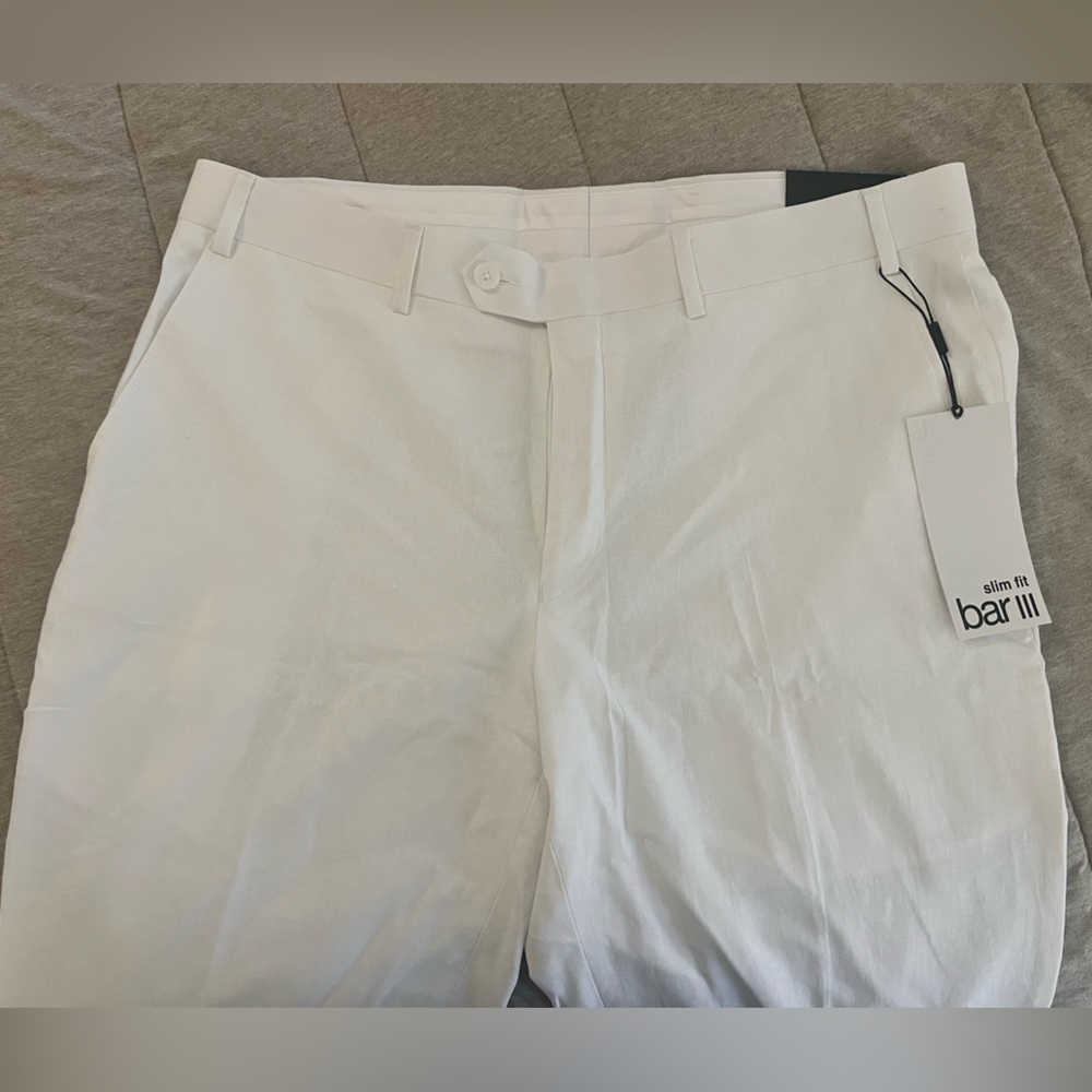 NWT Bar III Men's Slim Fit Ivory linen Pants - Picture 3 of 5